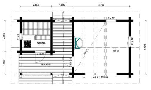 aurinkohirsi-iso-helmi-sauna-pohjapiirros |Aurinkohirsi Oy